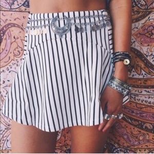 LF Rumor Boutique striped black white panel micro mini skirt skort shorts XS